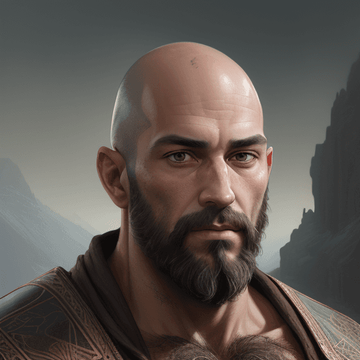AI generated: portrait of tatar, 40 years old, tall, bald, small beard, brown deep-set eyes, rugged, man, magnific...