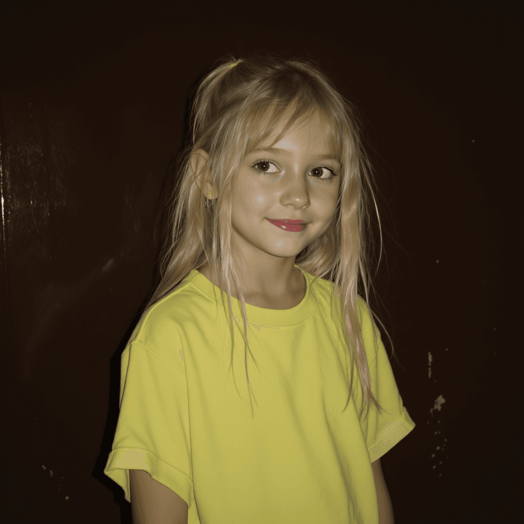 AI generated:  blond girl in a yellow shirt is posing, soft, atmospheric lighting --chaos 33 --ar 1:2 --profile yr...