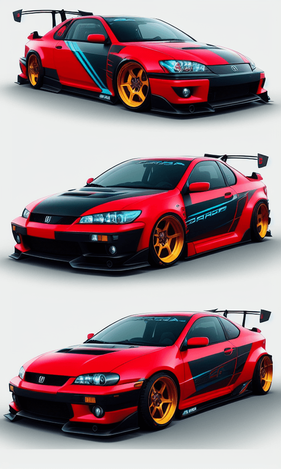 AI generated: A cyberpunk themed sedan designed by 2005 Honda Integra DC5, Robotic, sleek, minimal, concept art, c...