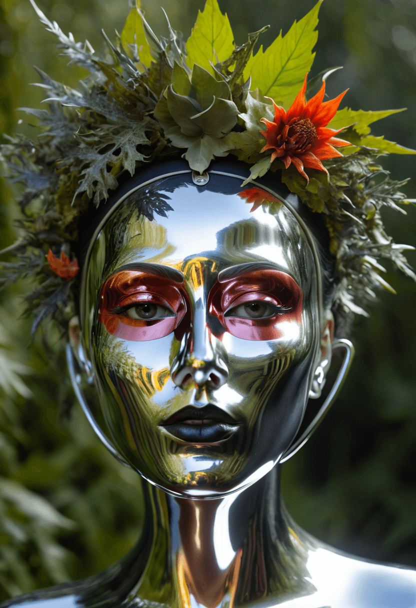 AI generated: (by Leonora Carrington:0.9) and (Jacopo Bassano:1.0) , dark art, Modernism Art, (shiny chrome face:1...