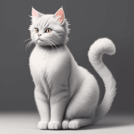 AI generated: realistic line drawing of a slim very fluffy powder grey female cat standing