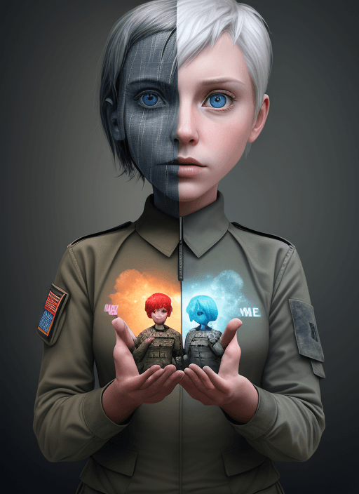 AI generated: You and Me are friends. conceptual digital art. Realism, militarism, dualism. Into, inside out, inse...