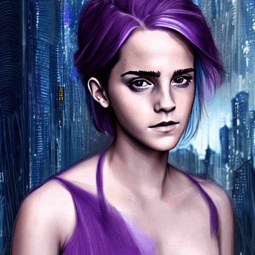 AI generated: Emma Watson, purple hair, cum on face, facial cumshot, semen on face, full body scene, nude, nsfw, l...