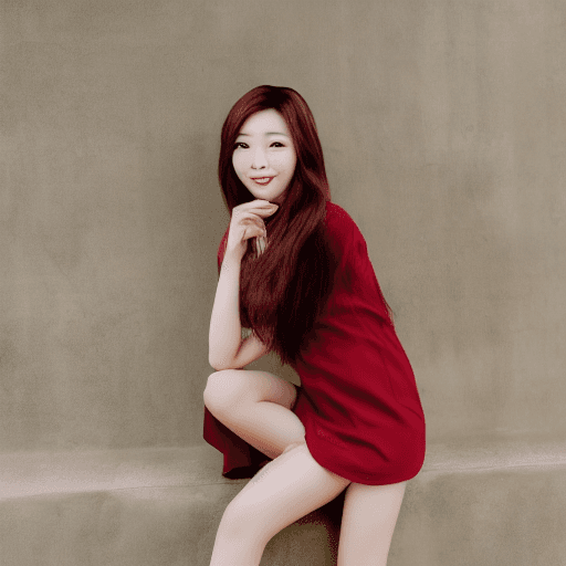 AI generated: Photo of a realistic beautiful Korean girl , HD; 8K, sitting pose, light smile, brown eyes, looking ...
