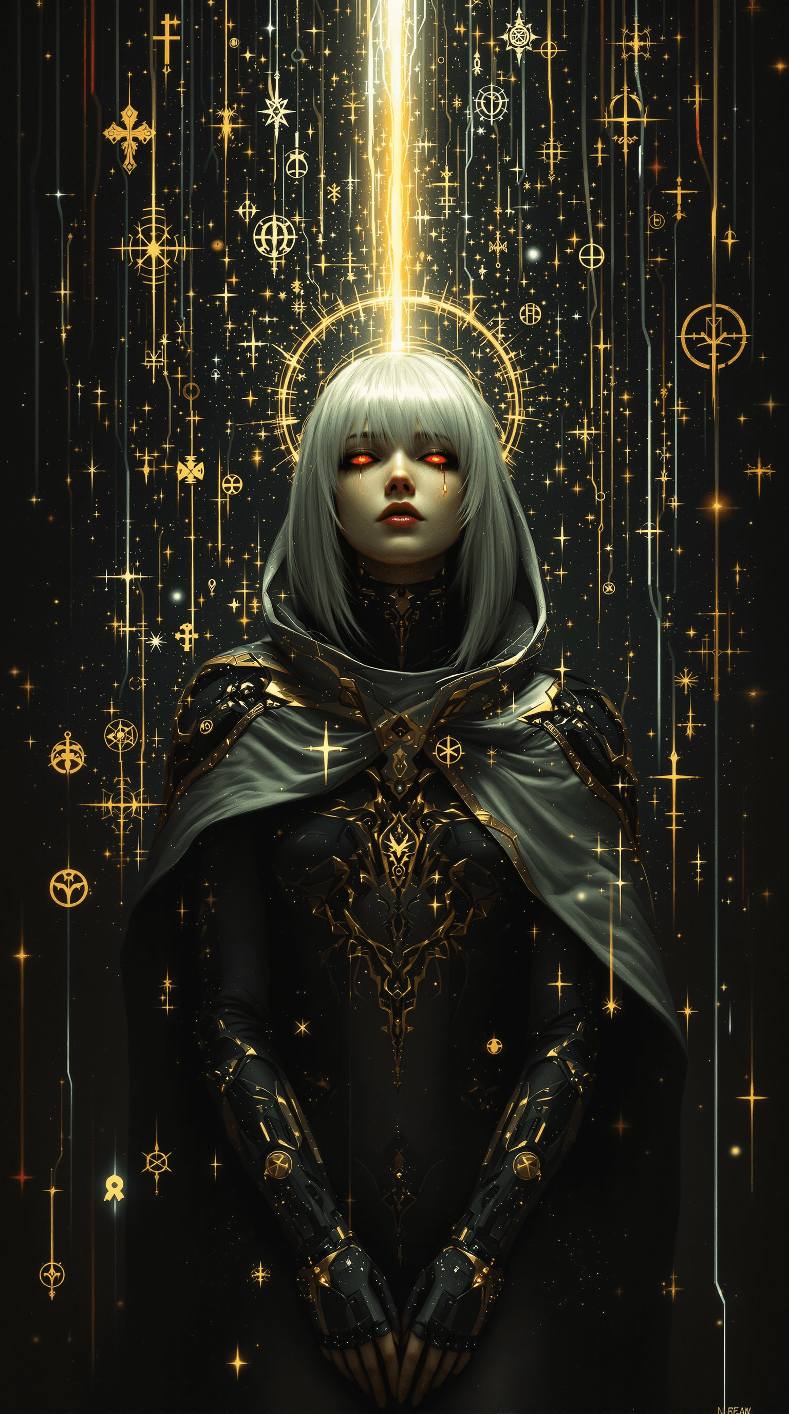 AI generated: A digital oil painting in the Baroque style, reimagining a portrait of Rei Ayanami. She is situated ...