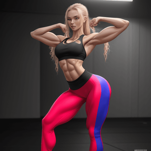 AI generated: Beautiful russian girl fitness trainer, stands and shows her perfect figure to her full height, well...