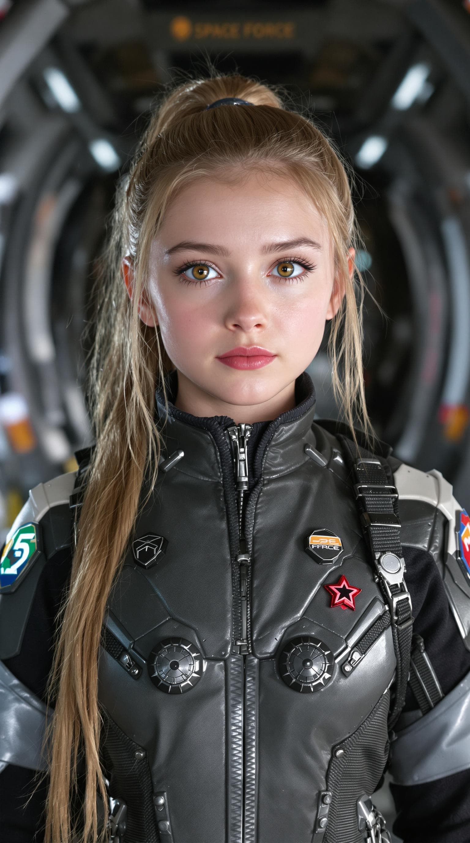 AI generated: a professional photo of a exceptionally of the most beautiful (eleven year old) United State Space F...