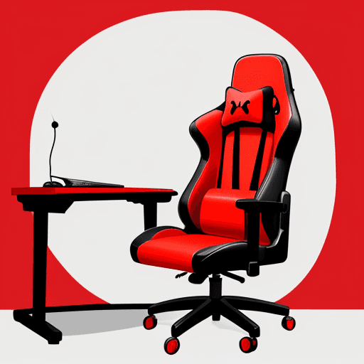 AI generated: cartoon, simple, setup, red animation theme, gaming chair, drawing
