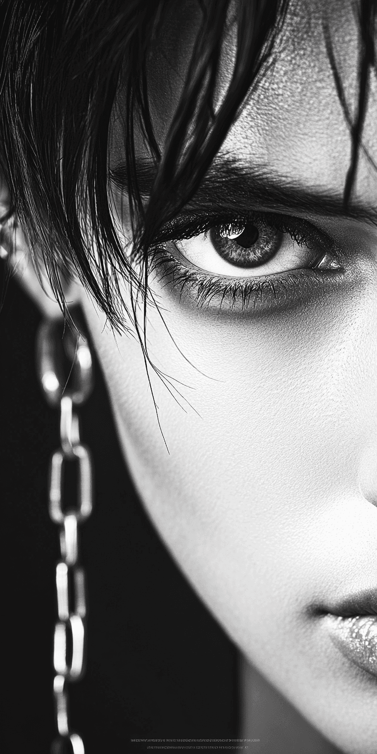 AI generated: fashion photography, cover photo, black and white, female model, facing the camera, shot on Sony A7 ...