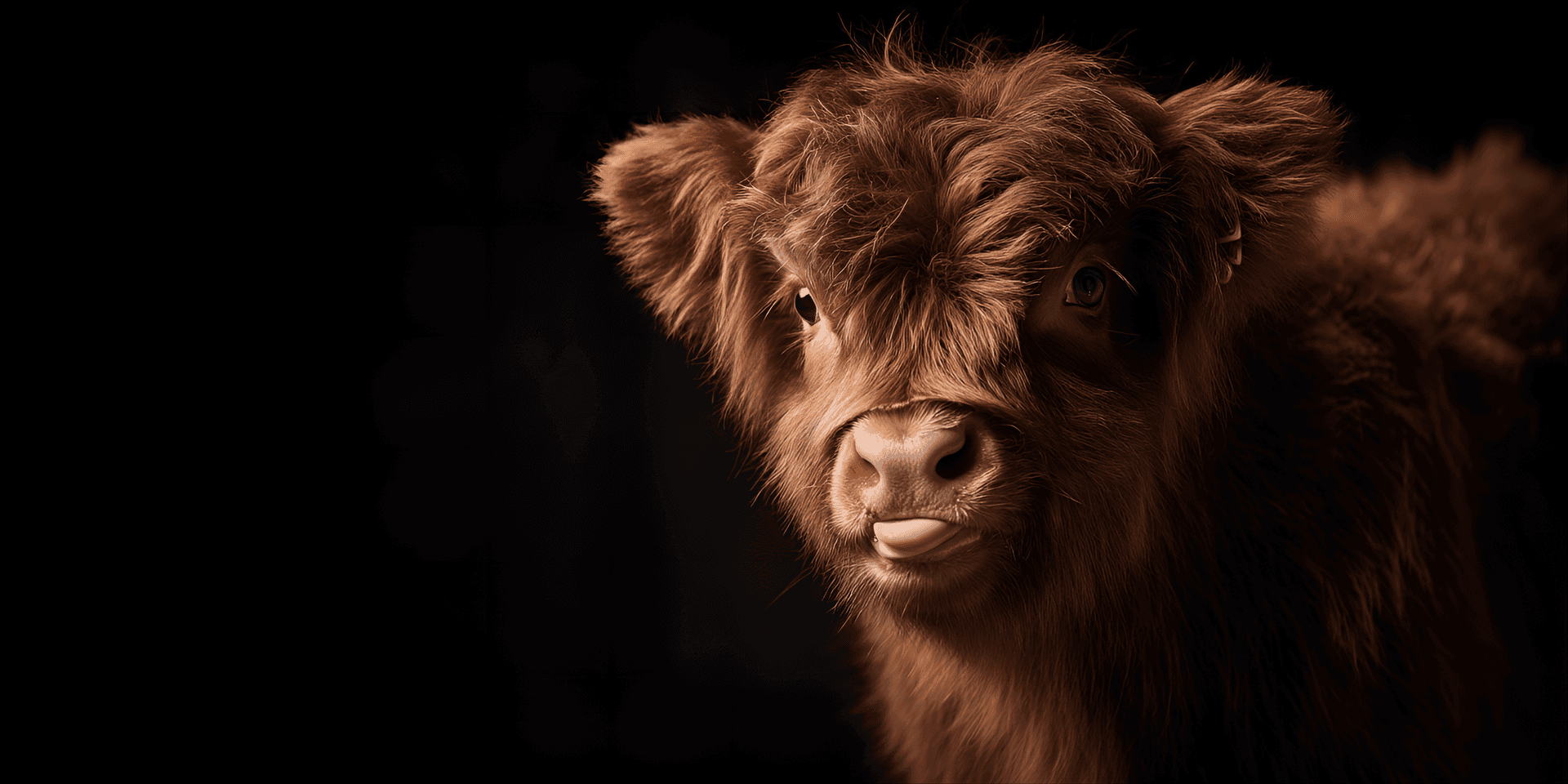AI generated: Highland cow, positioned slightly off-center to the left of the image, is the subject.  The cow is a...