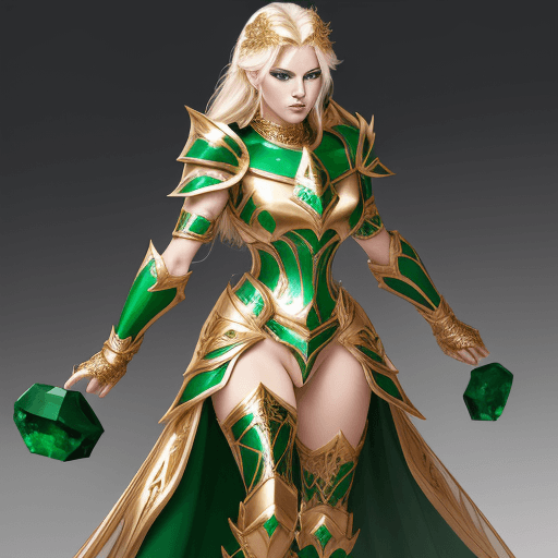AI generated: Famale.A fighter,fury,Emerald jewelry,epic armor, wapone,white skin,full body,power macel.make up fa...