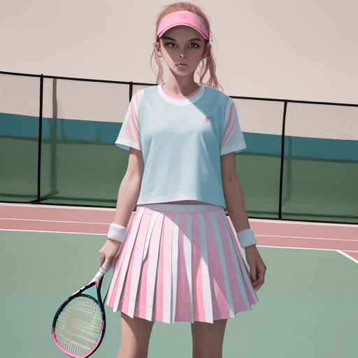 AI generated: Highest quality, perfect masterpiece, perfect art, 8K, (young and energetic girl, tennis, wearing pi...