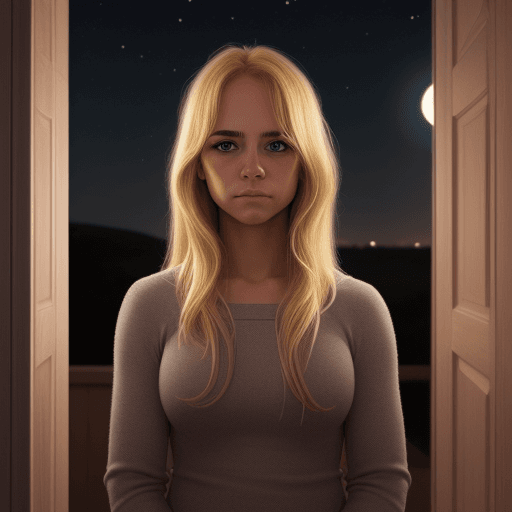 AI generated: high quality, pullups_goodnites, starnight_pattern, woman, face, blonde hair, standing