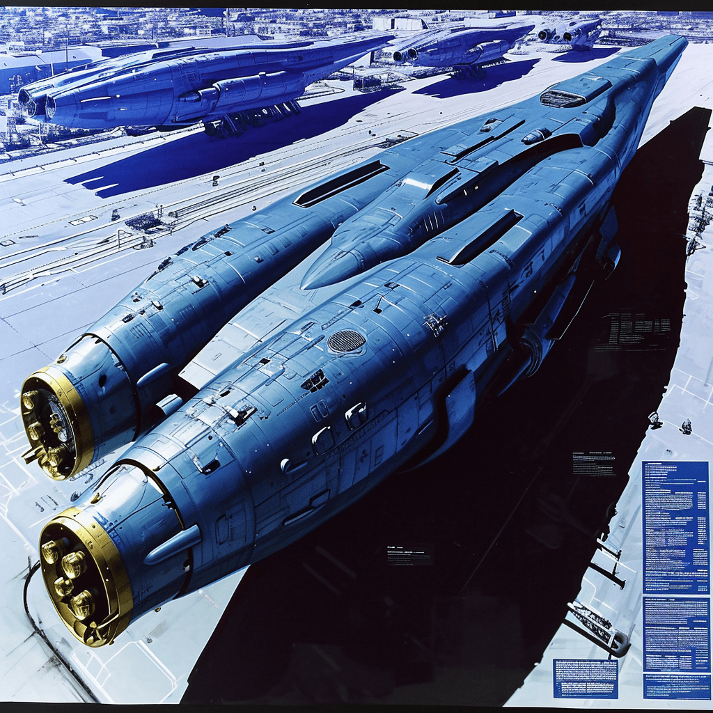 AI generated: sketches, blueprint of futuristic, sci fi, hyperdrive engines, repair, matter and anti matter holdin...