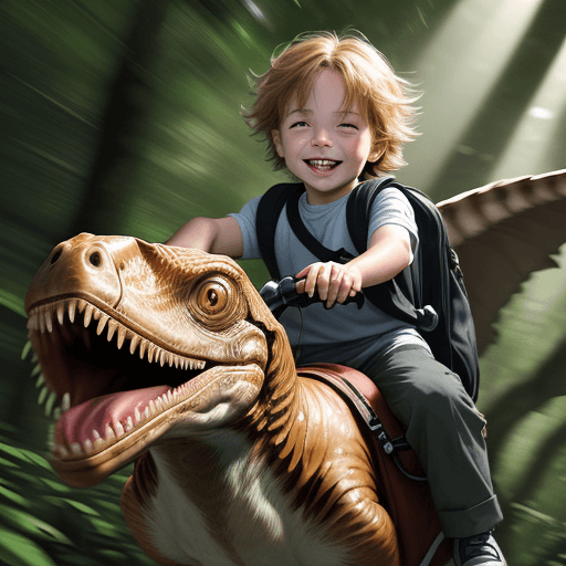 AI generated: A 3-year-old boy with soft honey-colored hair, looking directly at the camera while riding on the ne...