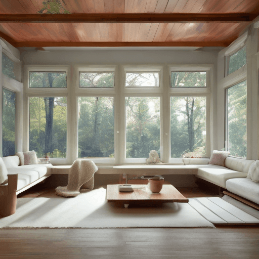 AI generated: high resolution photography interior design, dreamy sunken living room conversation pit, wooden floo...
