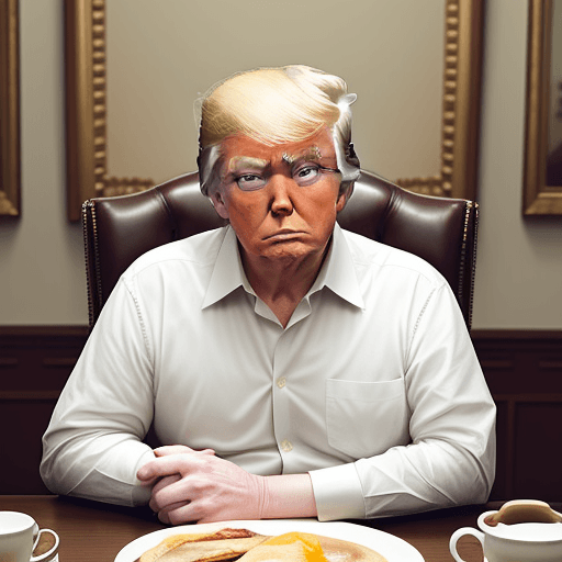 AI generated: Donald Trump sitting on a chair at a breakfast table