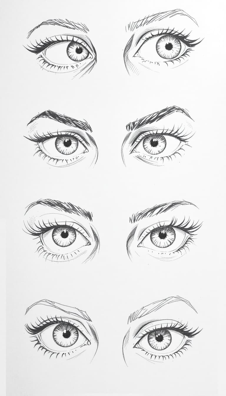 AI generated: Drawing of different sets of eyes from various angles
