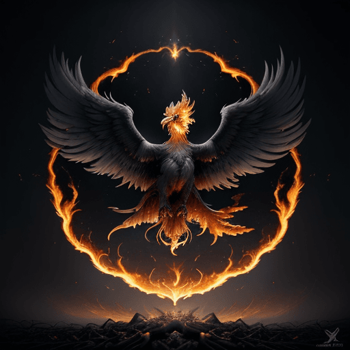 AI generated: Imagine the rebirth of the phoenix as a being of light born from the ashes. It begins with a scene s...