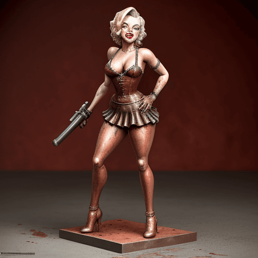 AI generated: rusty iron bloody full body figurine of ferocious distorted MARILYN MONROE  out of Jed-Rst, Rusty, m...