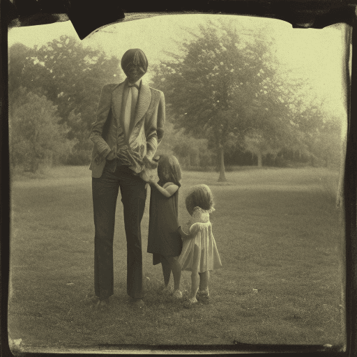 AI generated: a girl, a lady, and a man in front of a house, in the style of light turquoise and light yellow, pos...