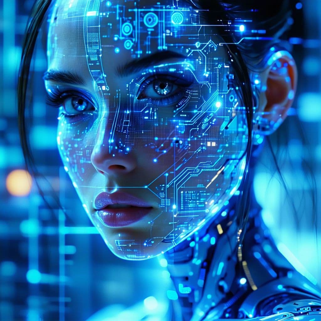 AI generated: technology innovation modern futuristic intelligence security cybernetic ethereal holographic interf...