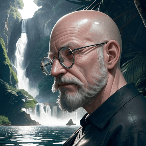 AI generated: Stunning visual photo of an older, bald man wearing round transparent glasses, defining elderly feat...