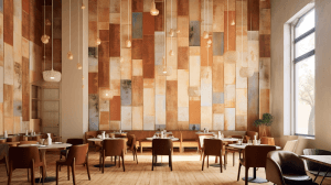 AI generated: Retro cafe with a vintage design, cozy interior atmosphere, and brick facade, inspired by Peter Zumt...