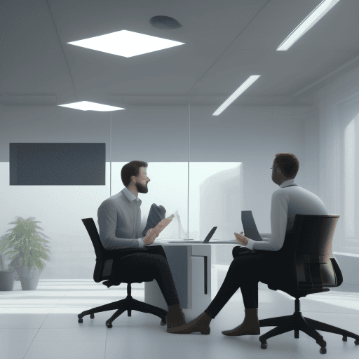 AI generated: white people talking in office . octane render, trending on artstation,t symmetrical artwork. cinema...
