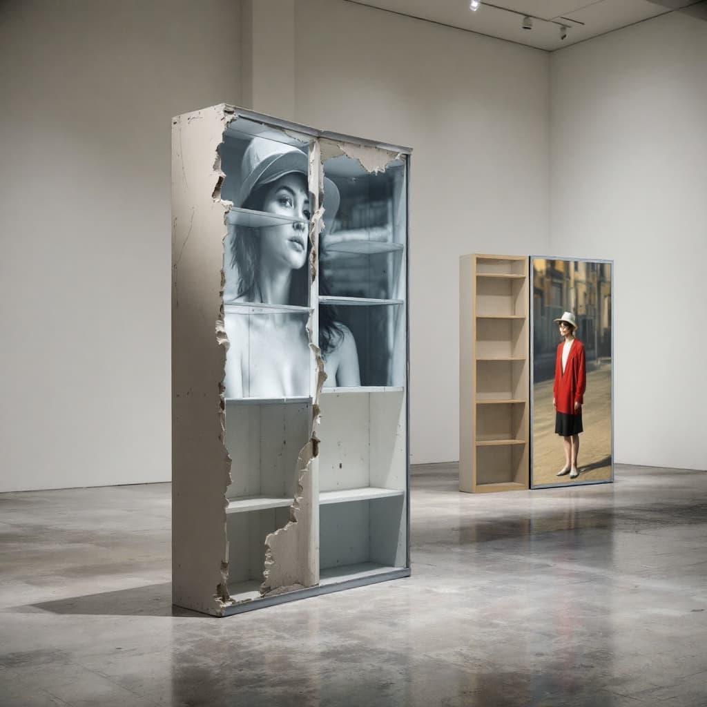 AI generated: generates an image that shows a space in perspective, seen from above. The exhibition is in a giant ...