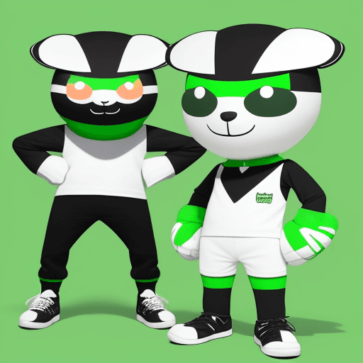 AI generated: Create 'Remmie' an mascot with black, white and green color. Make him in the same style as Billy (fr...