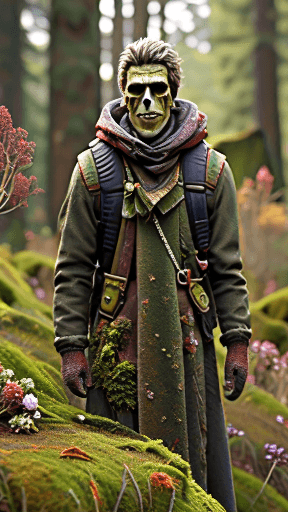 AI generated: A full body full face shot of a scary creepy android, state of decay and brittle, frail, sneezing, r...