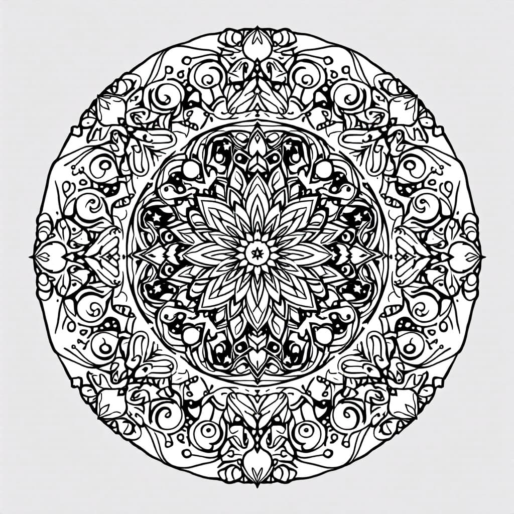 AI generated: I'm looking to create a coloring page called "Celestial Calm" that features a mandala design incorpo...