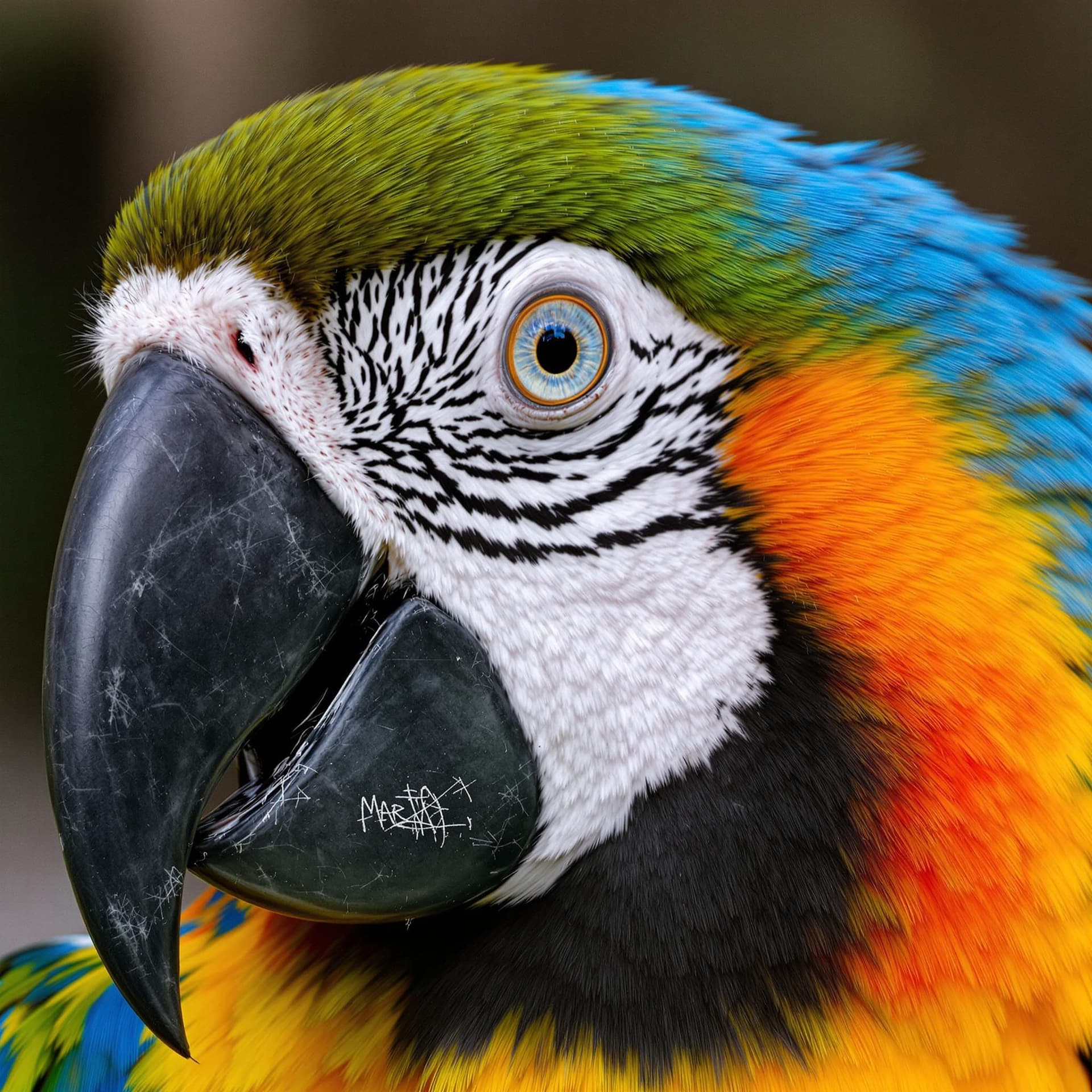 AI generated: The image is a detailed, close-up photograph of a macaw parrot. The bird's feathers are a vibrant di...