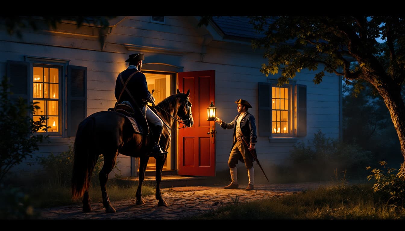 AI generated: A man in a traditional 18th century colonial American soldiers uniform on horseback at a traditional...
