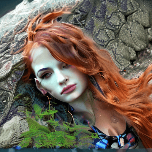 AI generated: very skinny cyber girl, small firm perky tits, beautiful face, neon eyes , slim waist, lying exposed...
