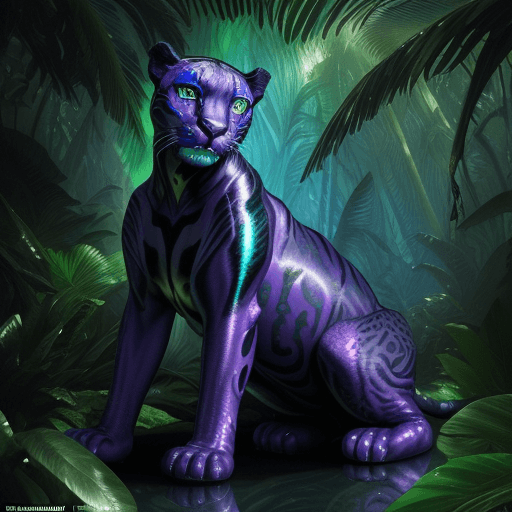 AI generated: This magnificent panther creature with rainbow iridescent skin color, shiny and sparkling, in the ra...