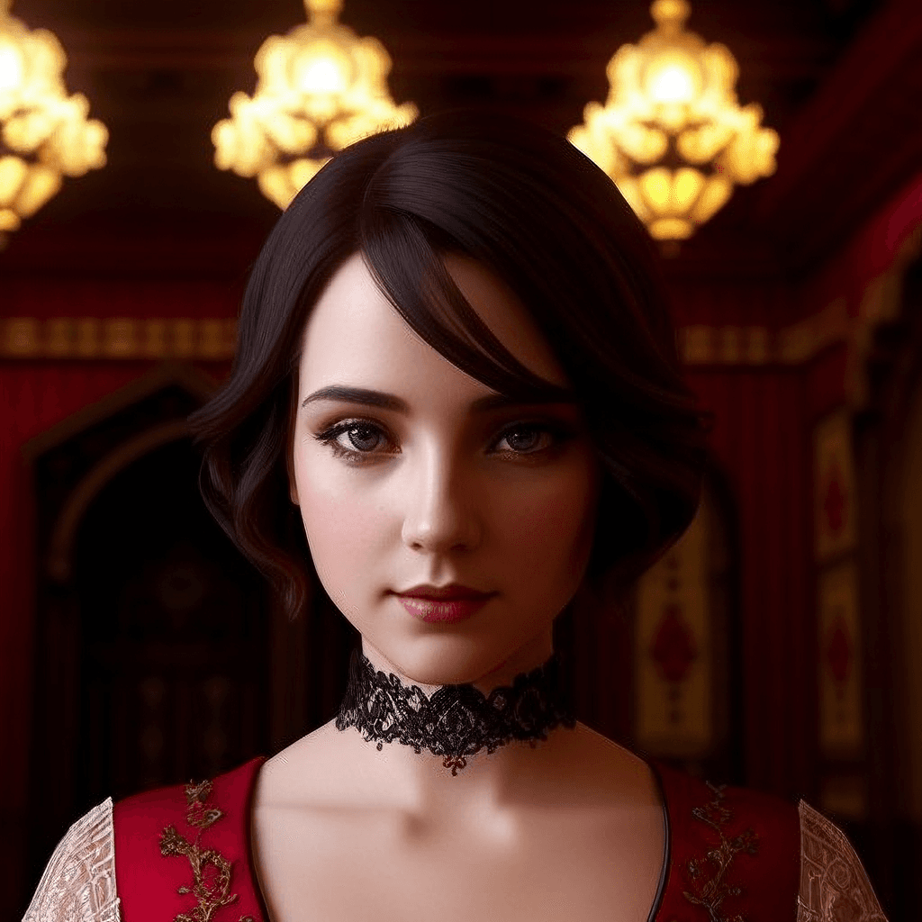 AI generated: 1Woman,Royalty, Red dress, Castle Interior, fancy building, Realistic, beautiful looking, Cute Loose...