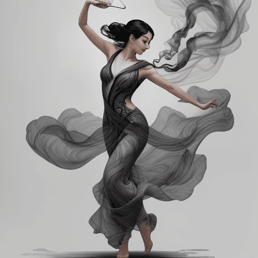 AI generated: a woman's form floating across an image with smoke, in the style of ink wash paintings, graceful cur...