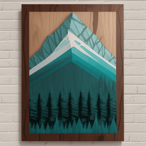 AI generated:  Teal 3 Mountain Wood Wall Art 