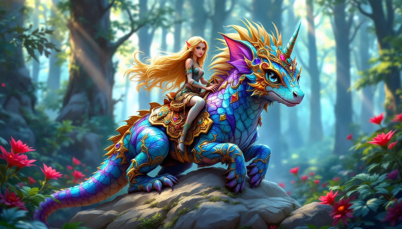 AI generated: Image is a comic  anime cartoon, vibrant digital artwork featuring a fantastical  Bi-pedal Unicorn c...