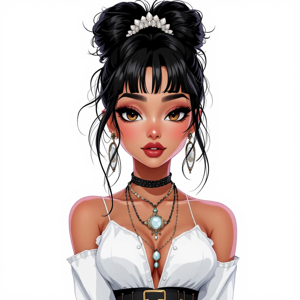AI generated: Full shot of body figure, front face shot, 22-year-old mixed-race (Black and White) woman anime cart...