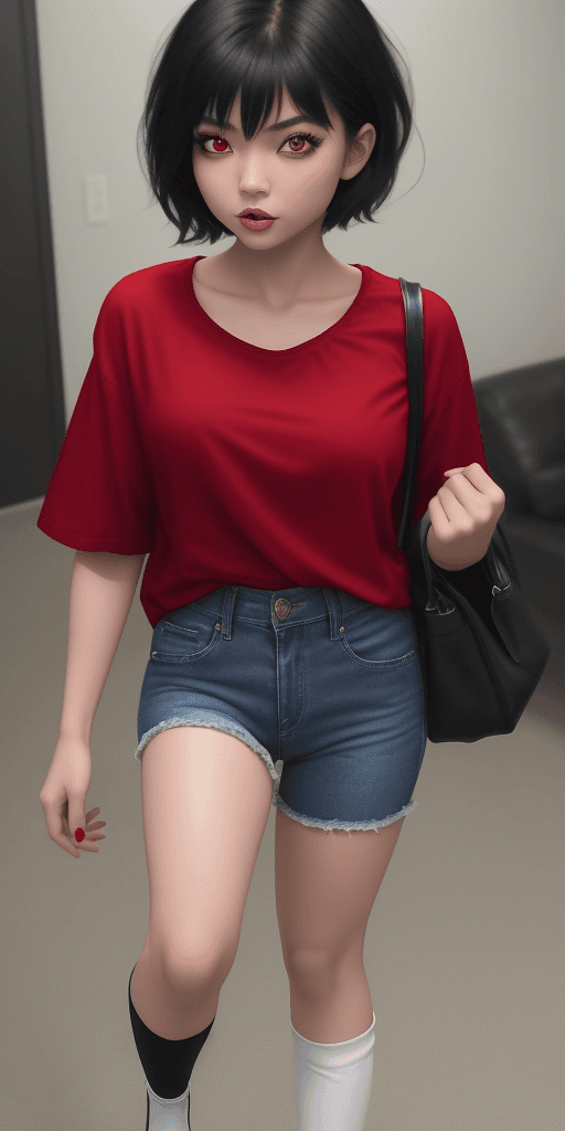 AI generated: (25:1.3) year old (sexy:1.3) (asian:1.1) (woman:1.1) with (dark:1.2) short hair, red eye shadow, wea...