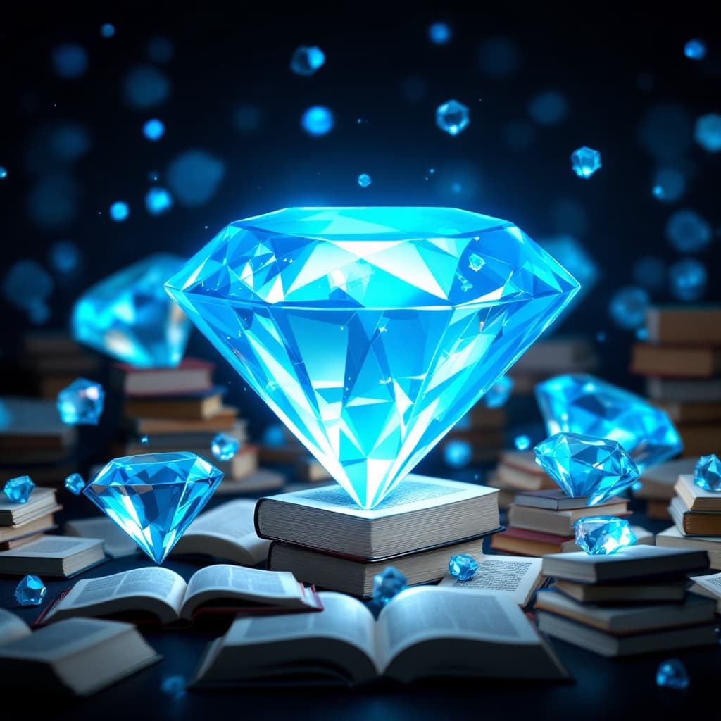 AI generated: High resolution photography transparent diamonds that represent knowledge. they shine with light blu...