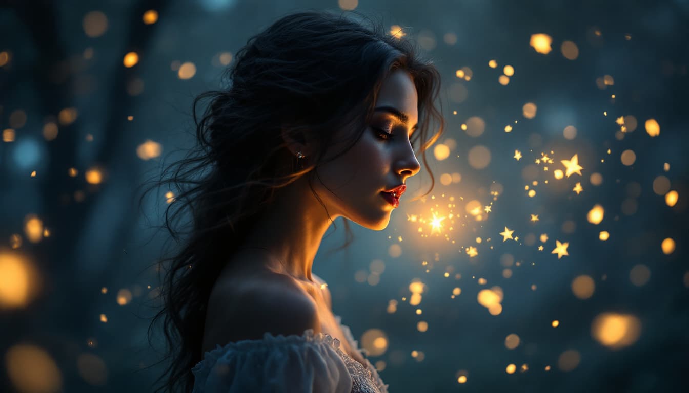 AI generated: 8k, fine art, dreamy background, fog, gloomy, dark fantasy. bright,  beautiful, splashes,Glitterin, ...