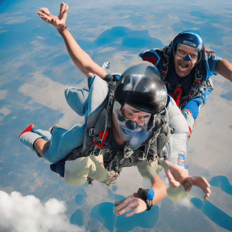 AI generated: A birds eye view of a skydiver far above the earth, his unopened parachute has a screaming face, ult...