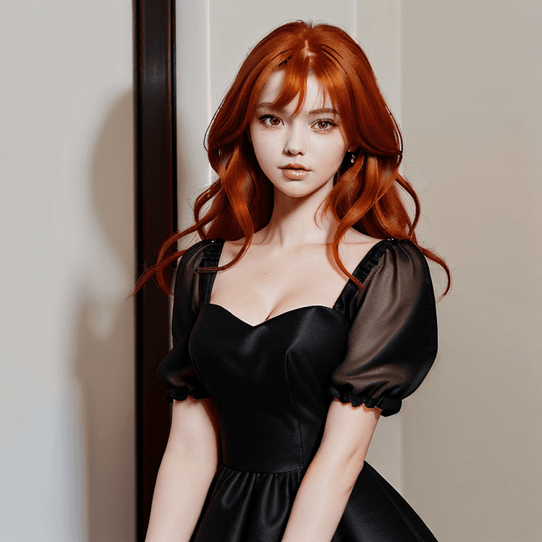 AI generated: A detailed high quality 2D  picture of a super beautiful woman with brown, smooth orange hair wearin...