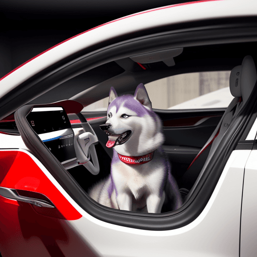AI generated: HiUn husky manejando un Tesla tomando cocacola en el espacio, tesla car, tesla
