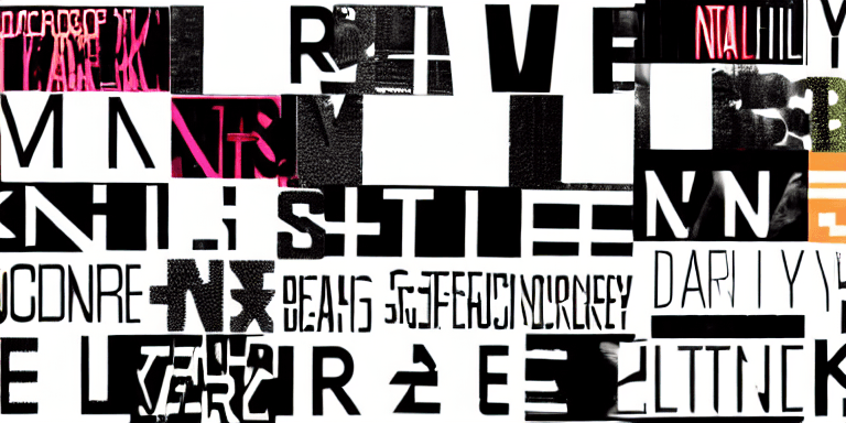 AI generated: manifest titles, collages, very large words, David Carson style