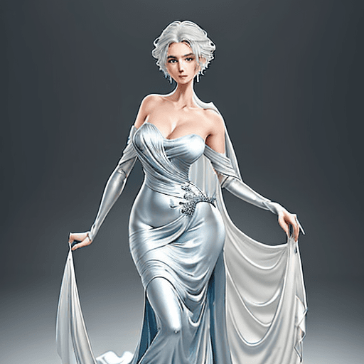 AI generated: The figure is of medium height, with a slender and graceful appearance. She wears a flowing silver g...